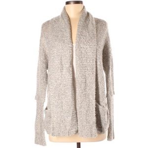 BCBGeneration M/L light grey sweater Shaw collar open front long sleeve w ruffle